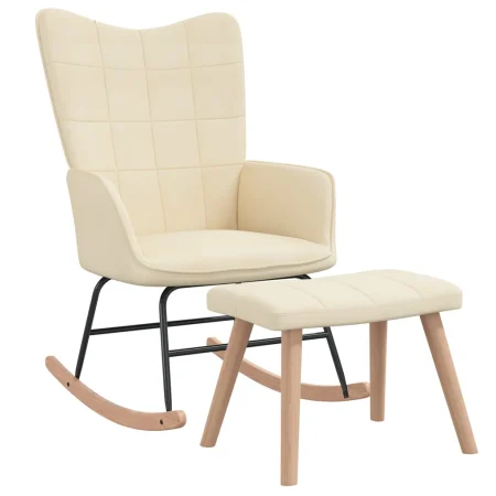 vidaXL Rocking Chair with a Stool Cream Fabric